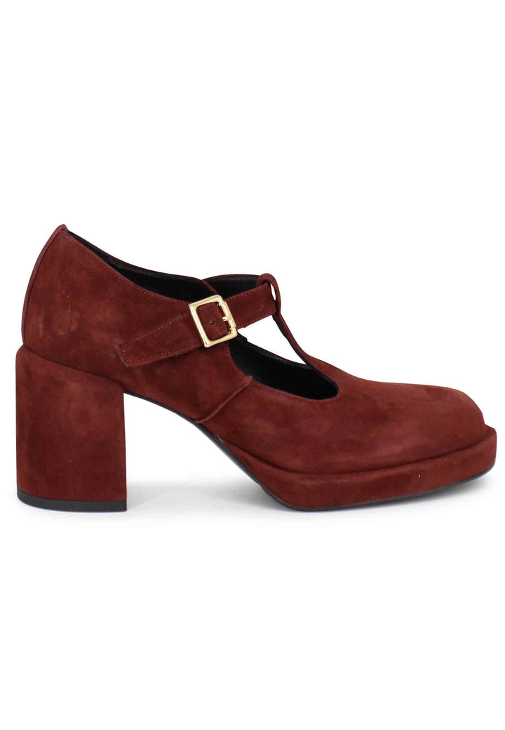 Spatarella Decollete donna in camoscio marrone con tacco e plateau