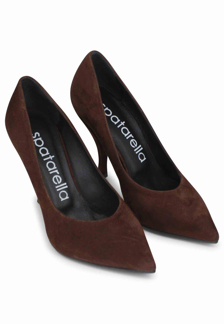 Spatarella Decollete Donna In Camoscio Marrone Tacco Alto