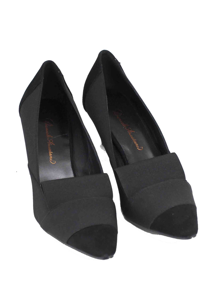 Spatarella Decollete Donna In Camoscio Nero Con Riporti In Tessuto