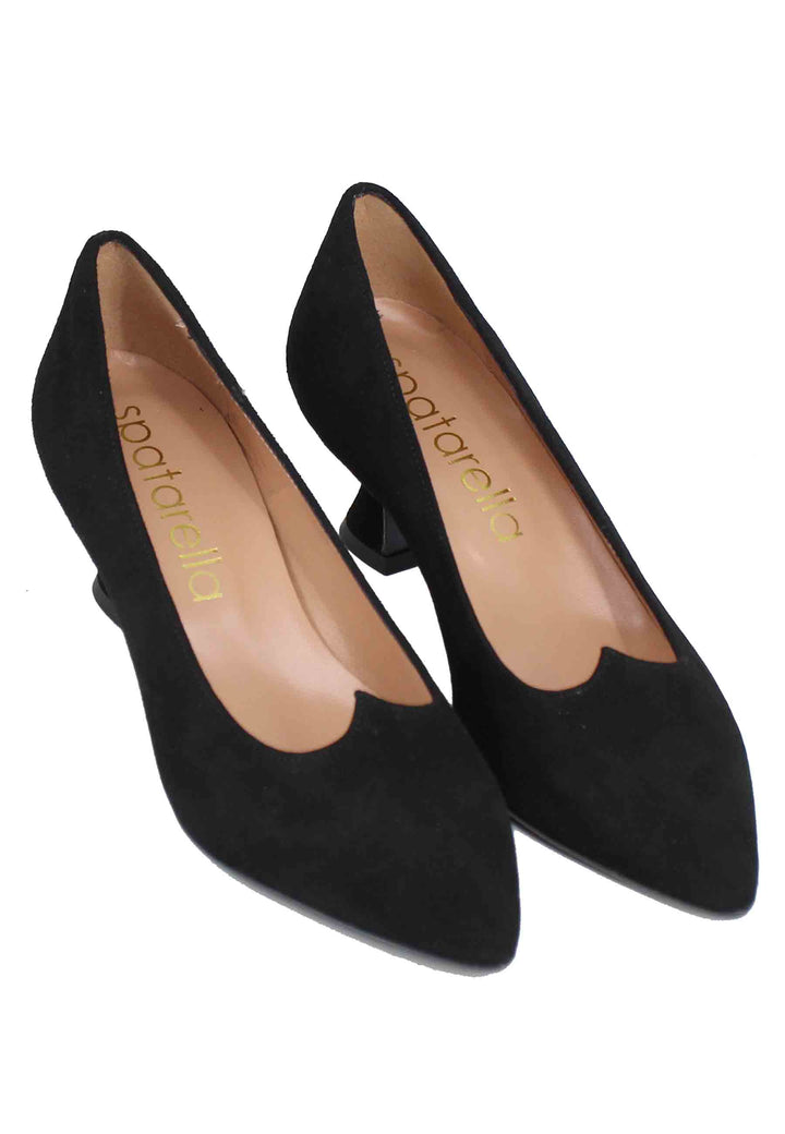 Spatarella Decollete Donna In Camoscio Nero Con Scollo A Cuore