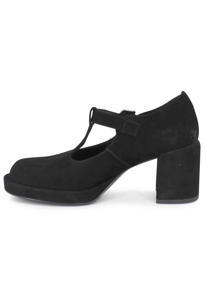 Spatarella Decollete Donna In Camoscio Nero Con Tacco E Plateau