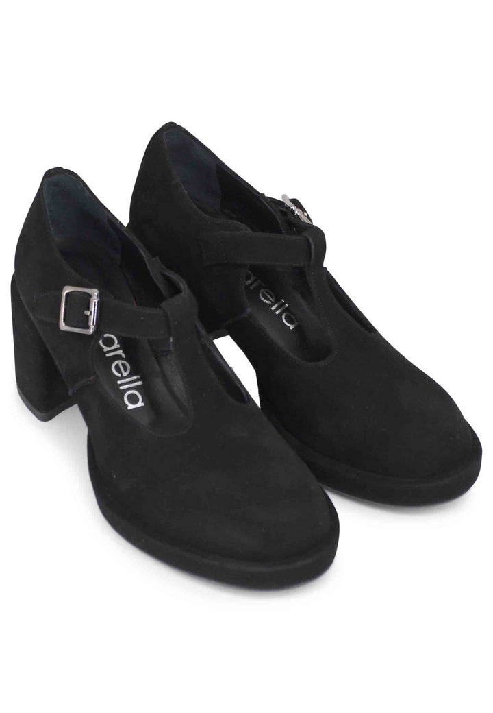 Spatarella Decollete Donna In Camoscio Nero Con Tacco E Plateau