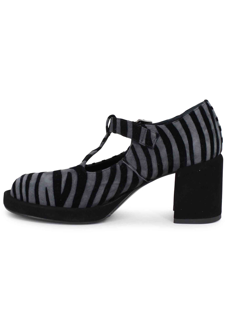 Spatarella Decollete Donna In Camoscio Nero E Grigio Con Tacco E Plateau