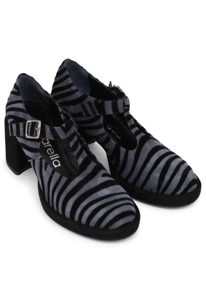 Spatarella Decollete Donna In Camoscio Nero E Grigio Con Tacco E Plateau