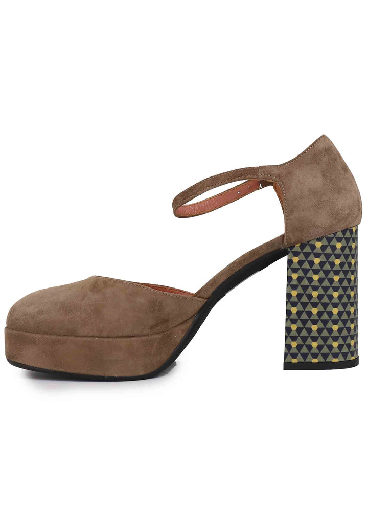 Spatarella Decollete Donna In Camoscio Taupe Con Cintururino Alla Caviglia