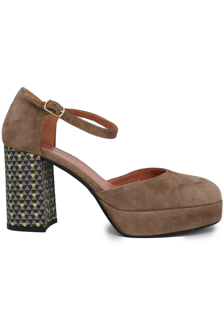 Spatarella Decollete donna in camoscio taupe con cintururino alla caviglia