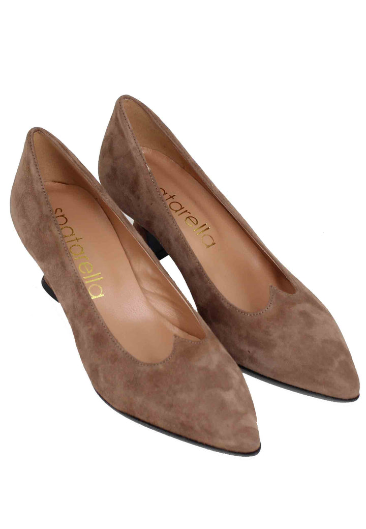 Spatarella Decollete Donna In Camoscio Taupe Con Scollo A Cuore