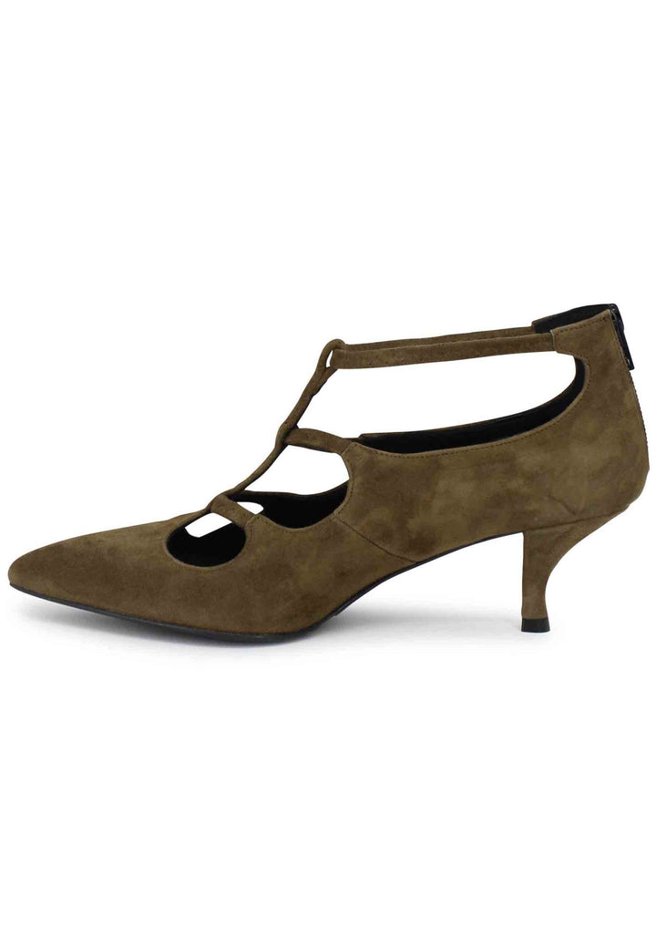 Spatarella Decollete Donna In Camoscio Verde Con Cinturini