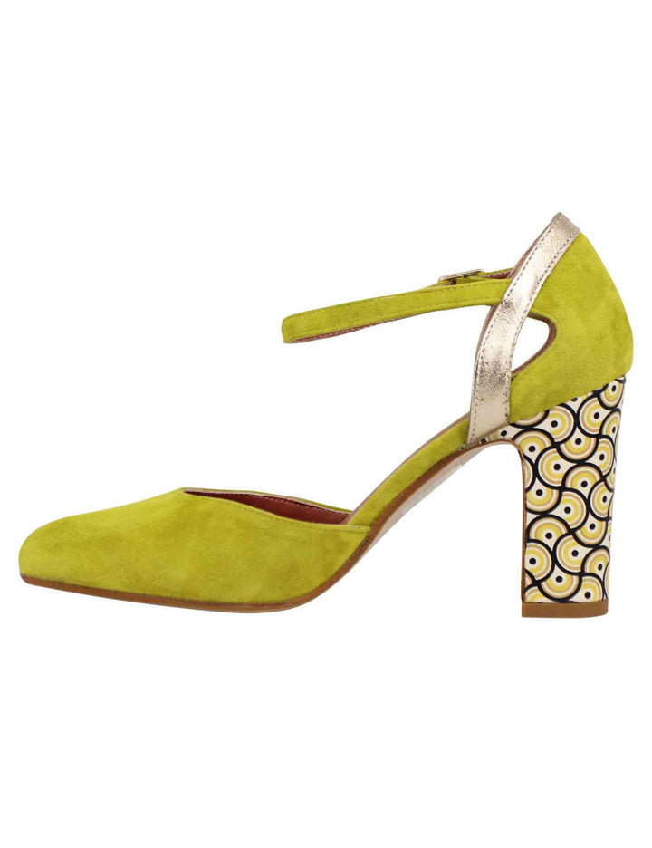 Spatarella Decollete Donna In Camoscio Verde Con Tacco Alto E Cinturino Alla Caviglia