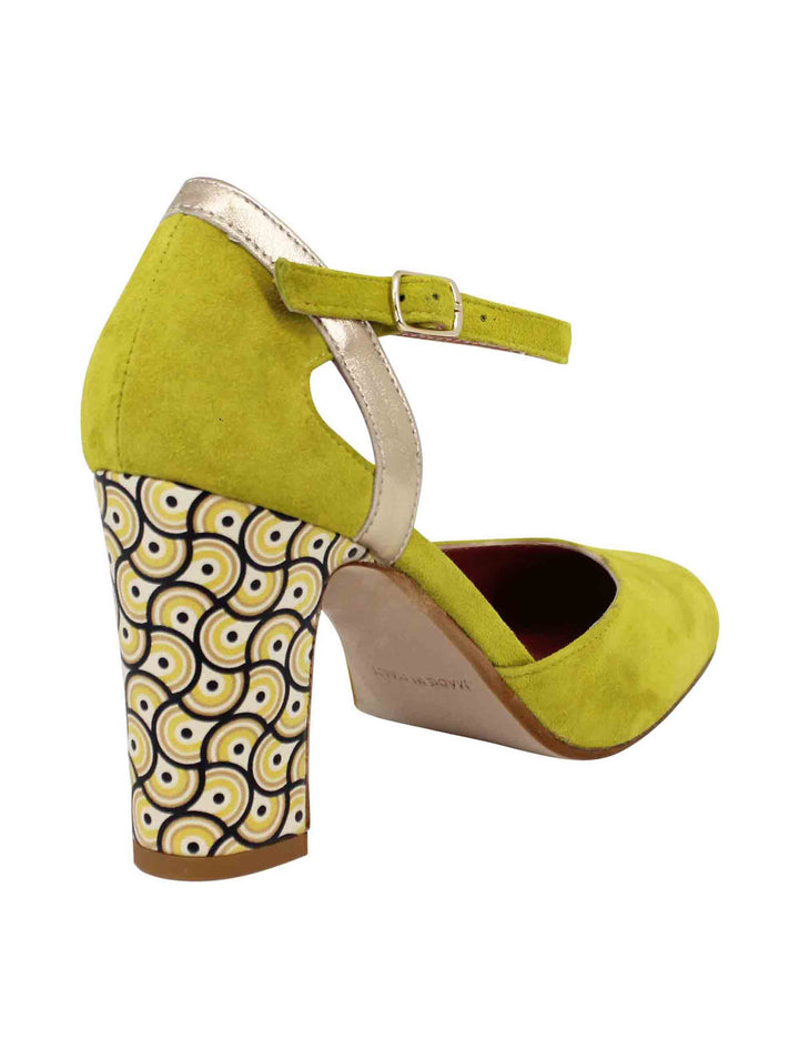 Spatarella Decollete Donna In Camoscio Verde Con Tacco Alto E Cinturino Alla Caviglia