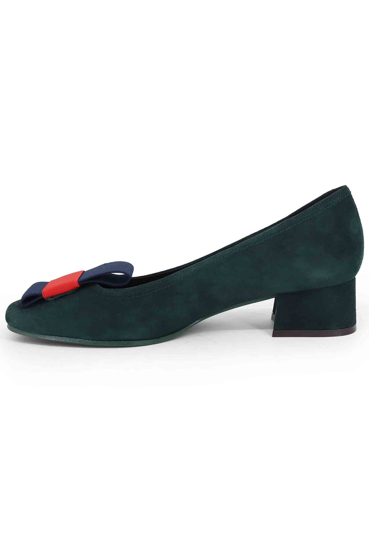 Spatarella Decollete Donna In Camoscio Verde Con Tacco Basso