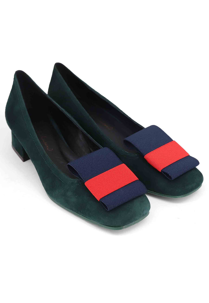 Spatarella Decollete Donna In Camoscio Verde Con Tacco Basso