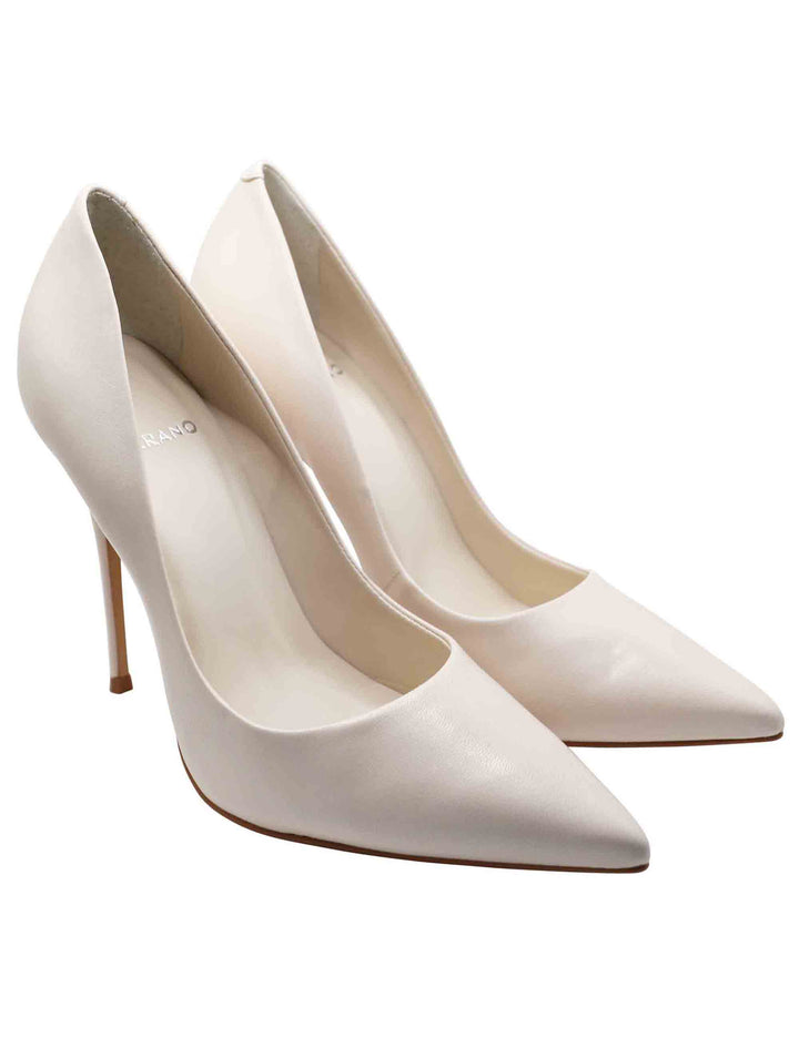 Spatarella Decollete Donna In Pelle Avorio Con Tacco Alto A Spillo E Punta A Punta