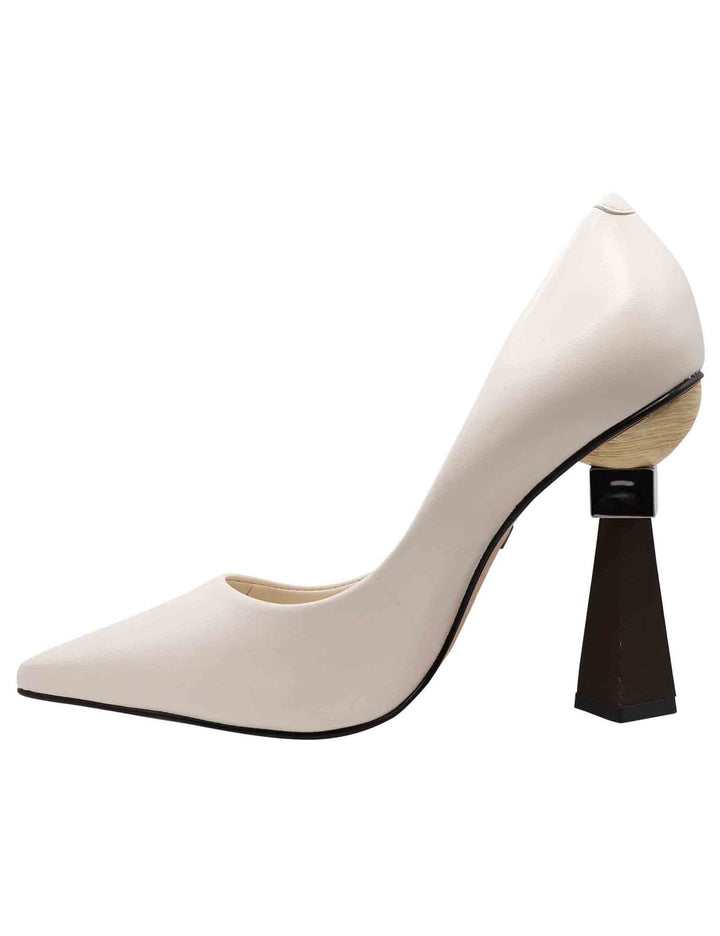 Spatarella Decollete Donna In Pelle Avorio Con Tacco Alto E Punta A Punta