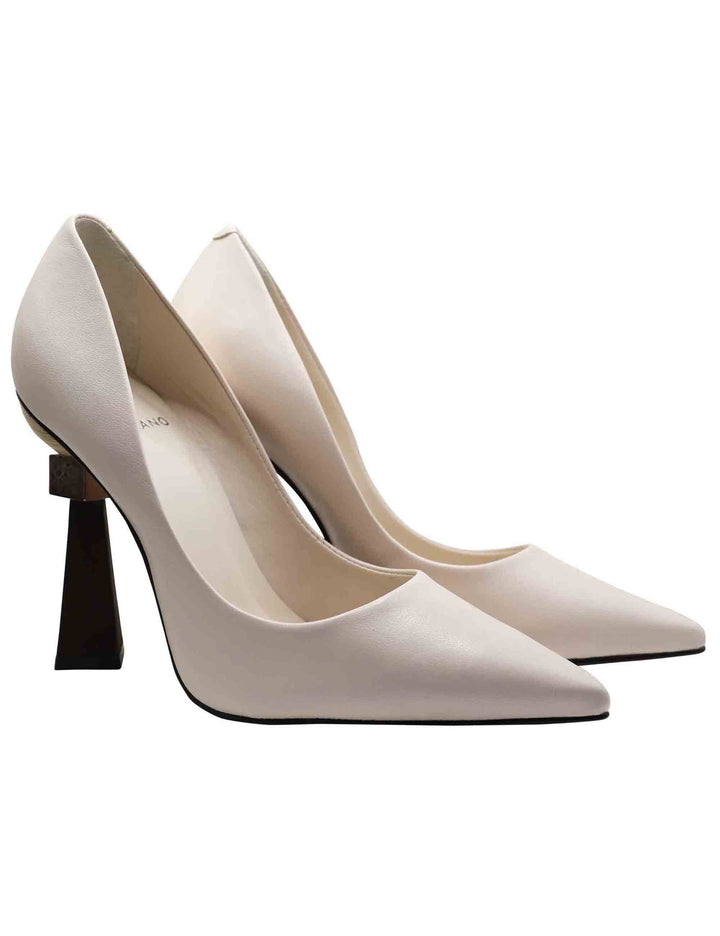 Spatarella Decollete Donna In Pelle Avorio Con Tacco Alto E Punta A Punta