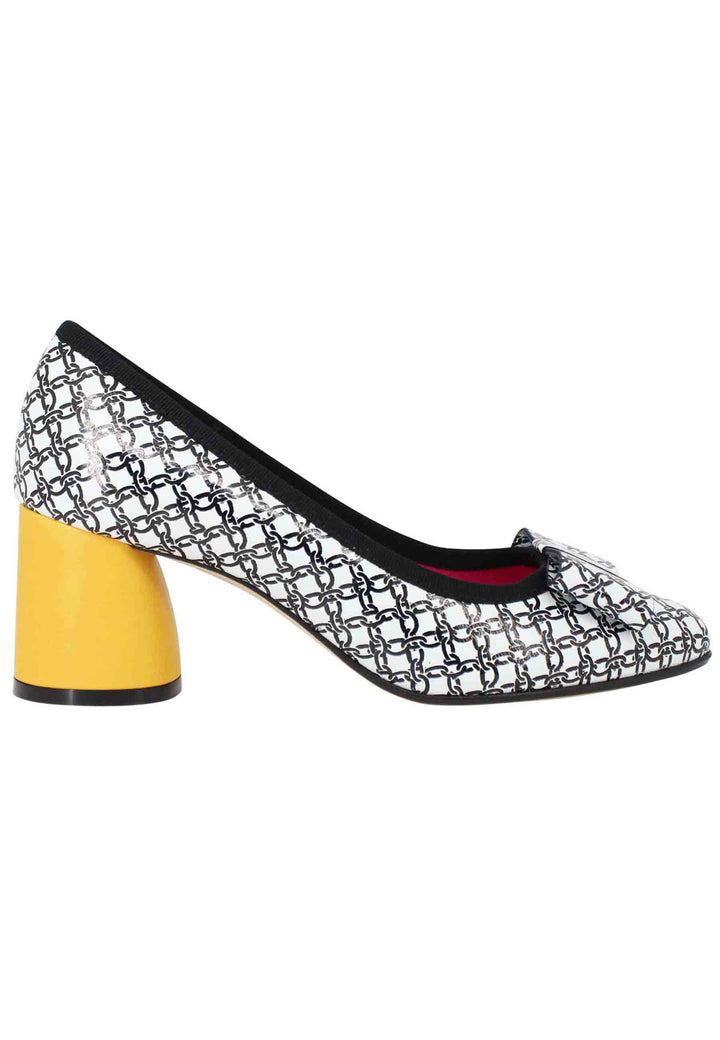 Spatarella Decollete donna in pelle bianca e nera con tacco alto in contrasto