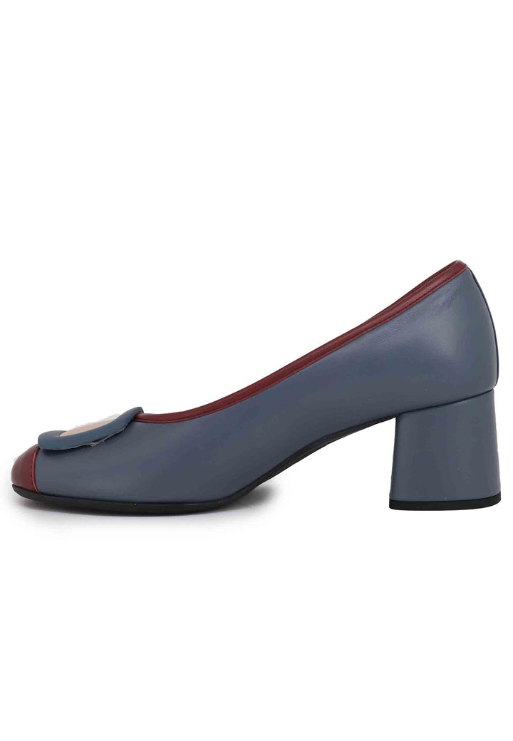 Spatarella Decollete Donna In Pelle Blu Con Accessorio E Punta Tonda