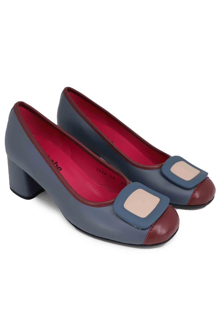 Spatarella Decollete Donna In Pelle Blu Con Accessorio E Punta Tonda