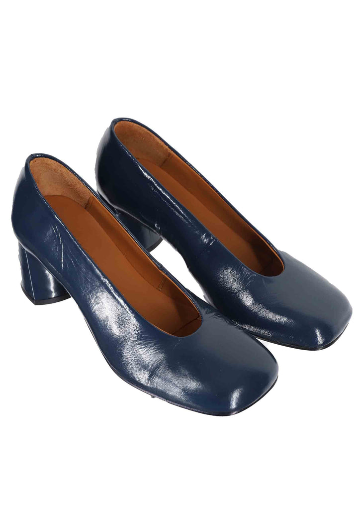 Spatarella Decollete Donna In Pelle Blu Con Punta Tonda