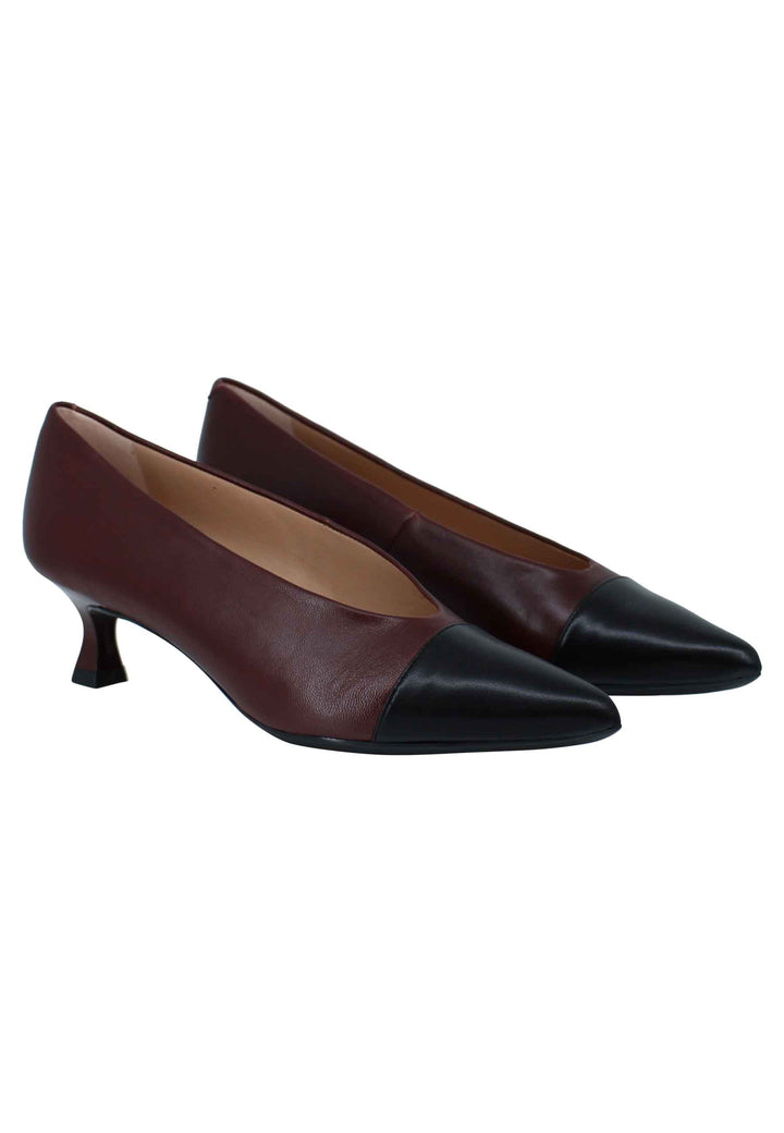 Spatarella Décolleté Donna In Pelle Bordeaux Tacco Basso Con Scollo Alto E Puntina