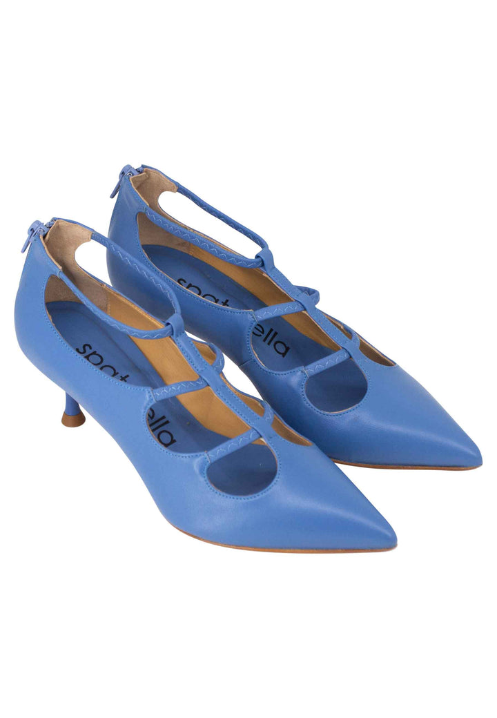 Spatarella Decollete Donna In Pelle Celeste Con Cinturini E Zip Posteriore