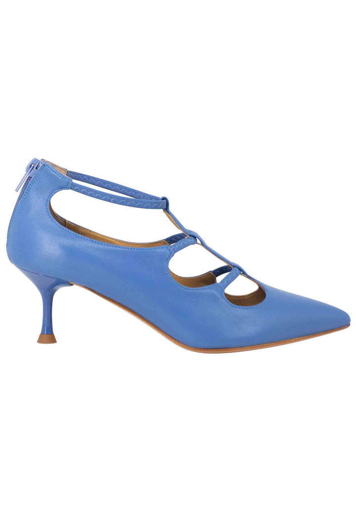 Spatarella Decollete donna in pelle celeste con cinturini e zip posteriore