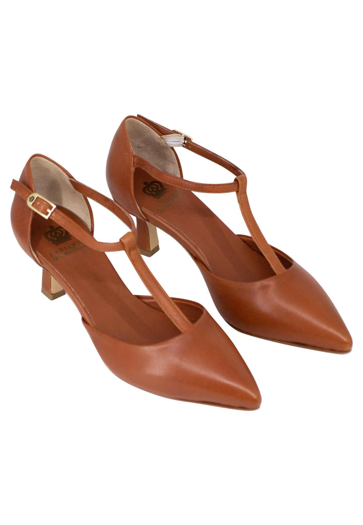 Spatarella Decollete Donna In Pelle Cuoio Con Cinturino E Punta Chiusa