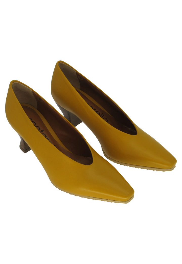 Spatarella Decollete Donna In Pelle Gialla Con Suola In Gomma