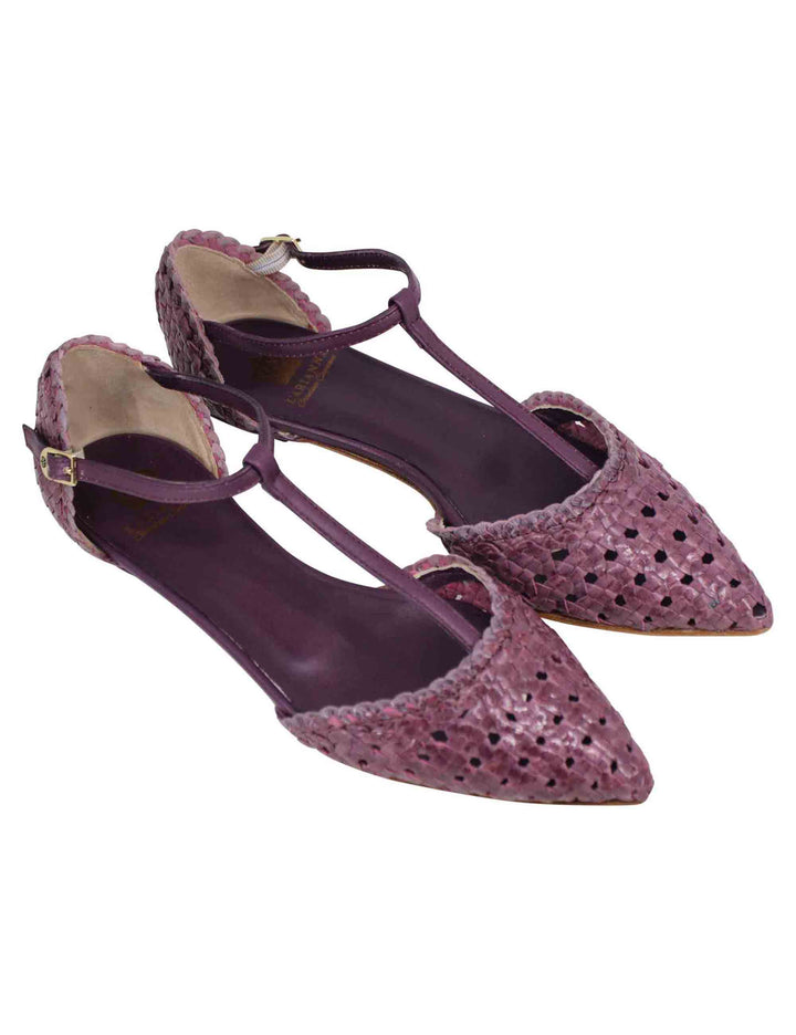 Spatarella Decollete Donna In Pelle Intrecciata Prugna Tacco Basso