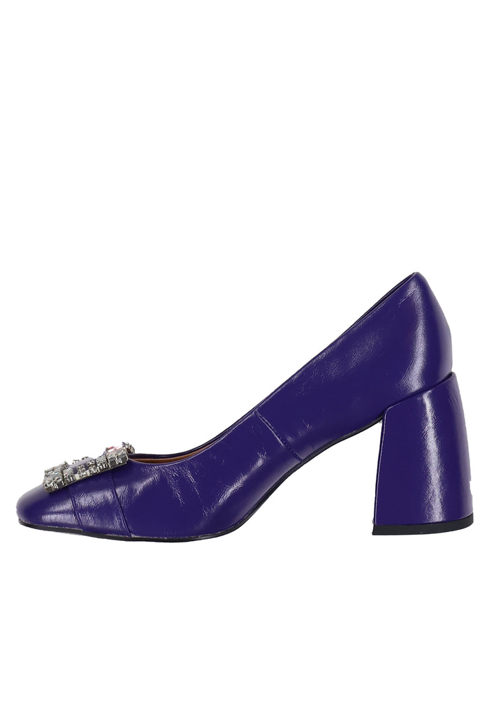 Spatarella Decollete Donna In Pelle Lucida Viola Con Fibbia In Strass E Tacco Alto Adella