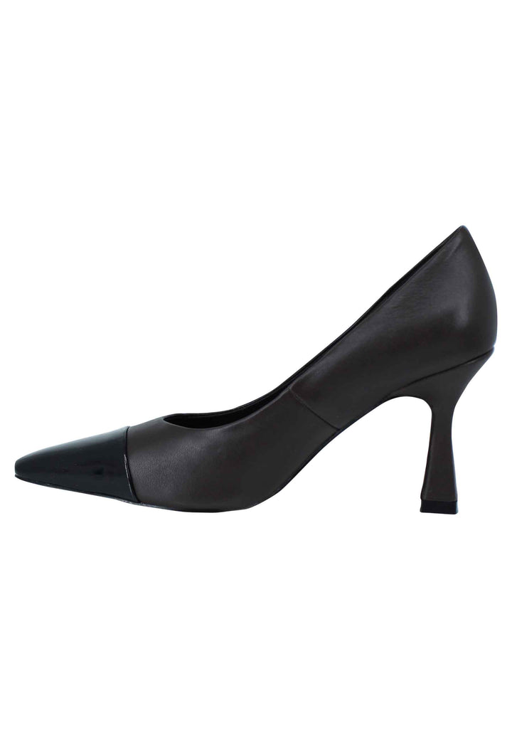 Spatarella Decollete Donna In Pelle Marrone Con Puntale In Pelle Nero E Tacco Alto