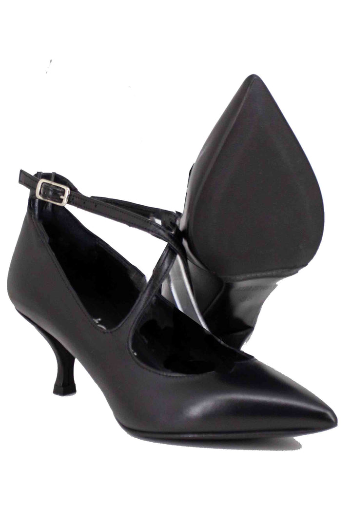 Spatarella Decollete Donna In Pelle Nera Con Doppio Cinturino