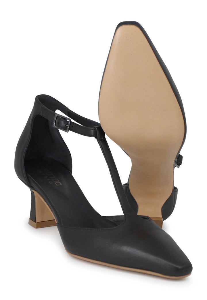 Spatarella Decollete Donna In Pelle Nera Con Tacco Basso