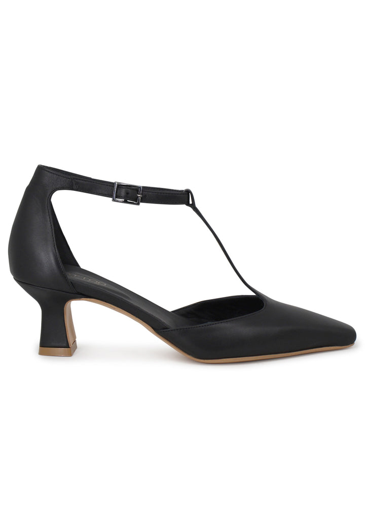 Spatarella Decollete donna in pelle nera con tacco basso