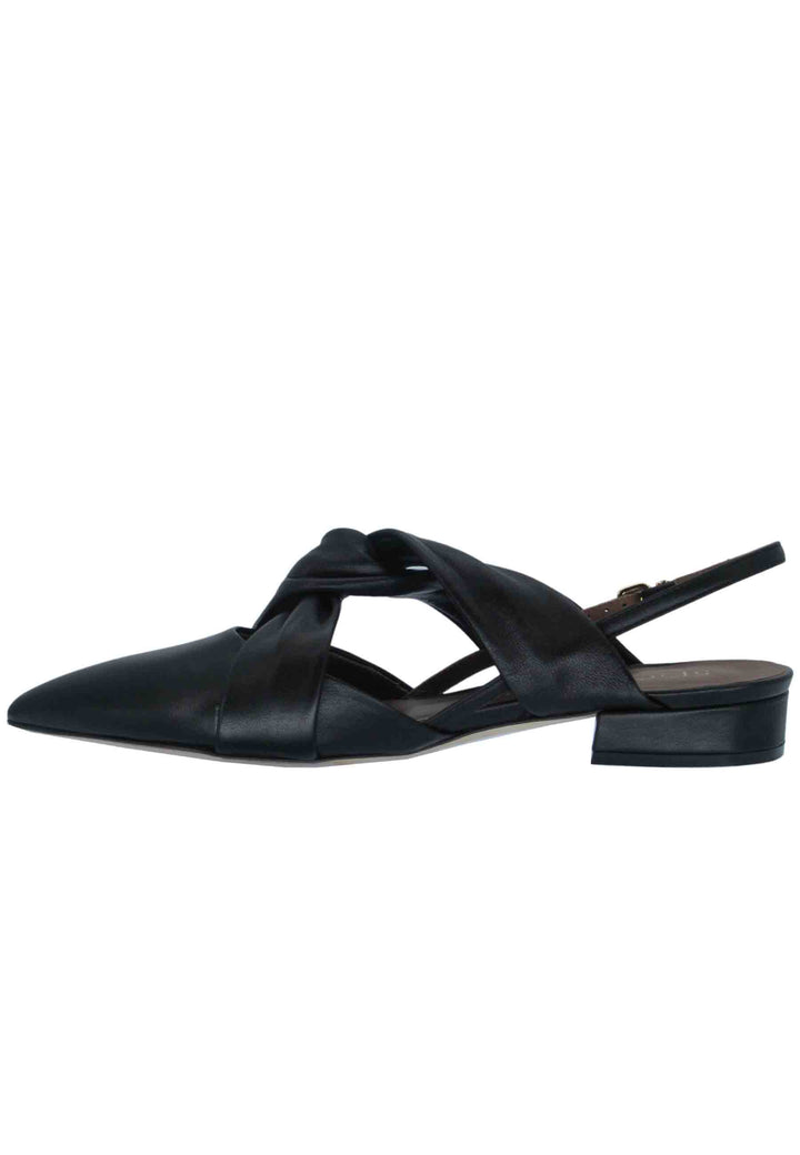 Spatarella Decollete Donna In Pelle Nera Tacco Basso E Cinturino Alla Caviglia