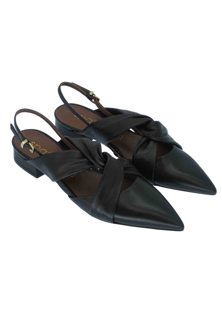 Spatarella Decollete Donna In Pelle Nera Tacco Basso E Cinturino Alla Caviglia