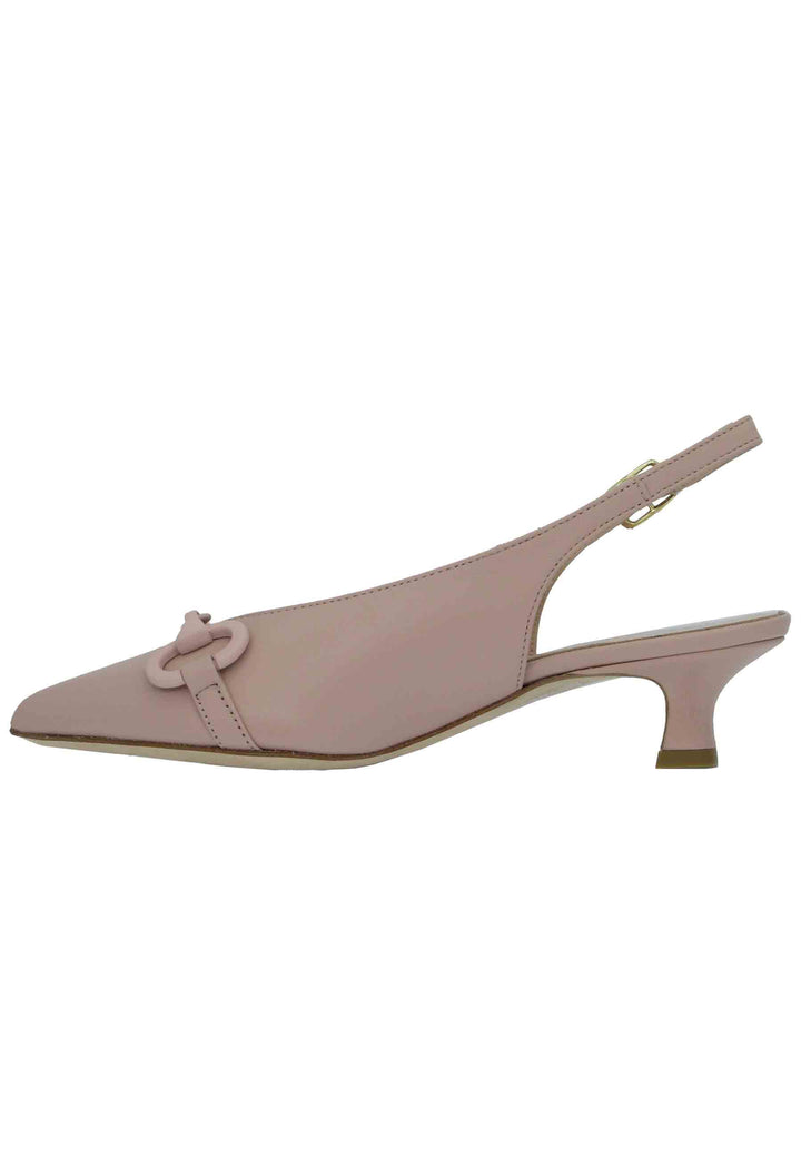 Spatarella Decollete Donna In Pelle Nude Con Accessorio In Tinta Tacco Basso