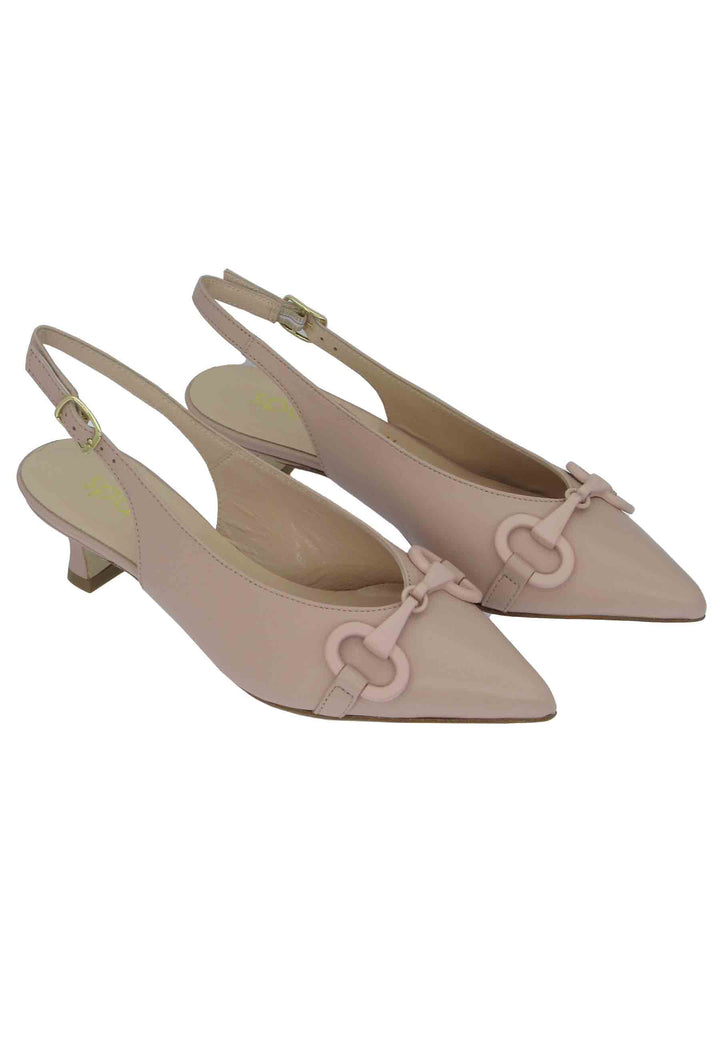 Spatarella Decollete Donna In Pelle Nude Con Accessorio In Tinta Tacco Basso