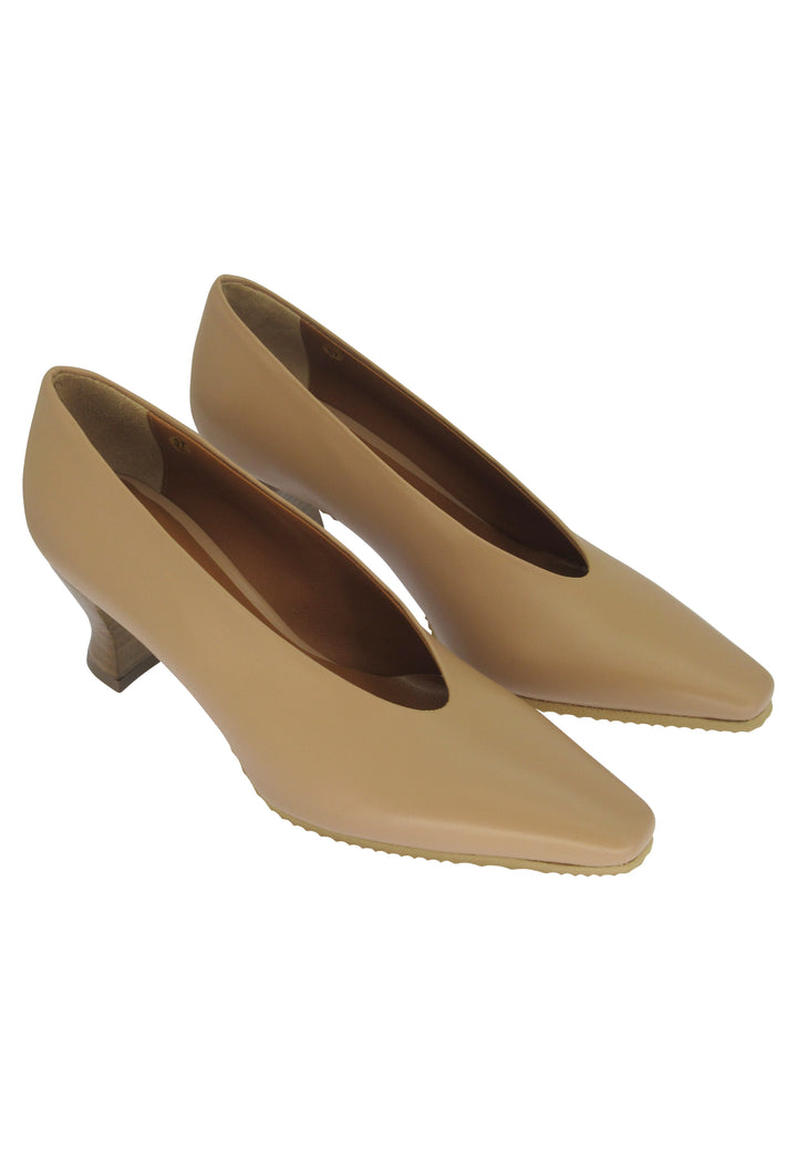 Spatarella Decollete Donna In Pelle Nude Con Suola In Gomma