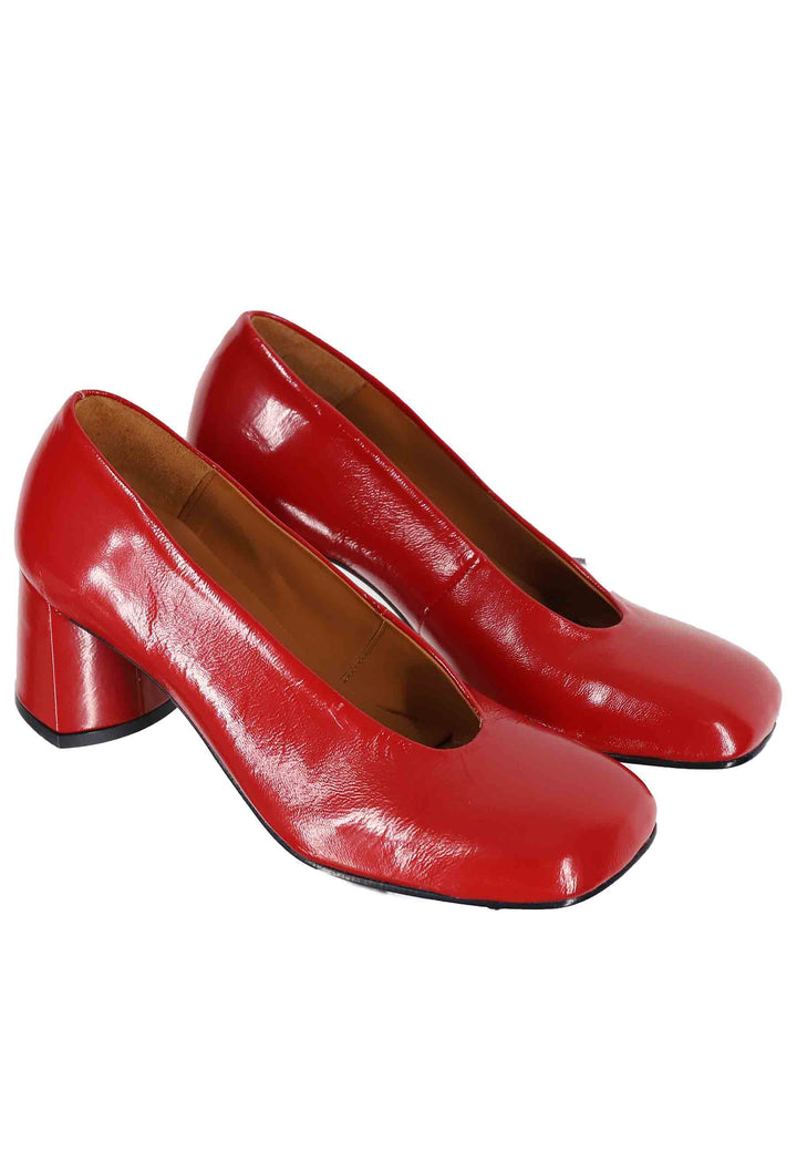 Spatarella Decollete Donna In Pelle Rossa Con Punta Tonda