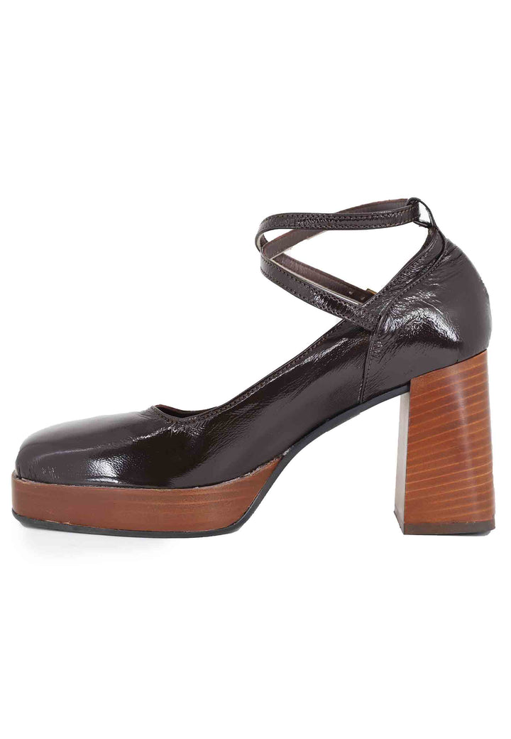 Spatarella Decollete Donna In Pelle Testa Di Moro Con Cinturini E Tacco Alto