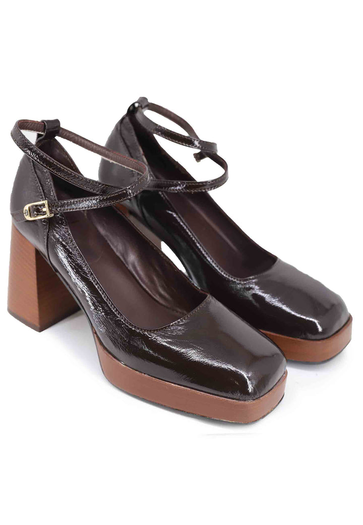 Spatarella Decollete Donna In Pelle Testa Di Moro Con Cinturini E Tacco Alto