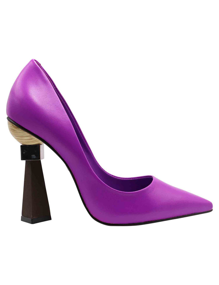 Spatarella Decollete Donna In Pelle Viola Con Tacco Alto E Punta A Punta