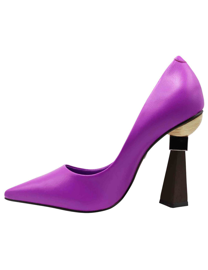 Spatarella Decollete Donna In Pelle Viola Con Tacco Alto E Punta A Punta