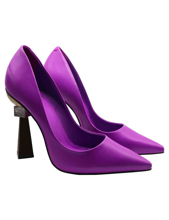 Spatarella Decollete Donna In Pelle Viola Con Tacco Alto E Punta A Punta