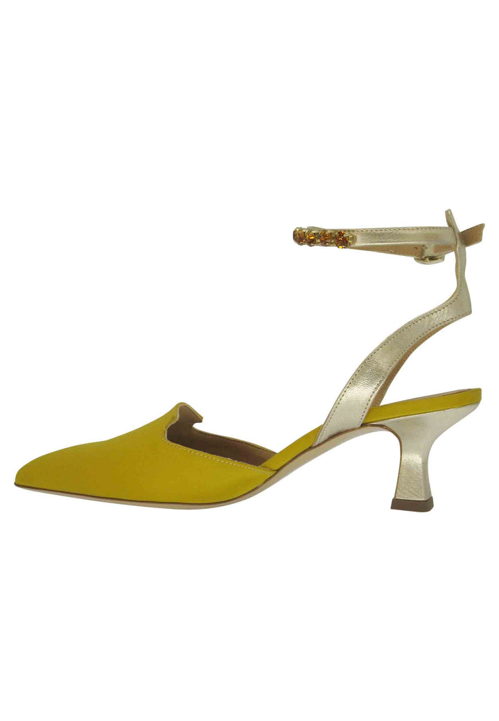 Spatarella Decollete Donna In Raso Senape Con Cinturino Gioiello Alla Caviglia