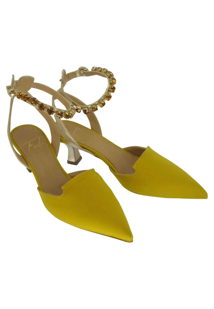 Spatarella Decollete Donna In Raso Senape Con Cinturino Gioiello Alla Caviglia