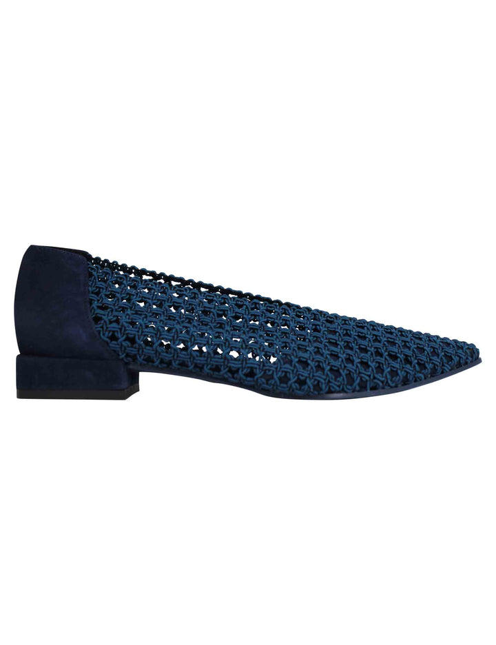 Spatarella Decollete Donna In Tessuto Blu Elasticizzato Tacco Basso