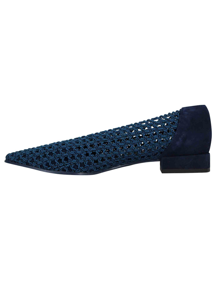 Spatarella Decollete Donna In Tessuto Blu Elasticizzato Tacco Basso