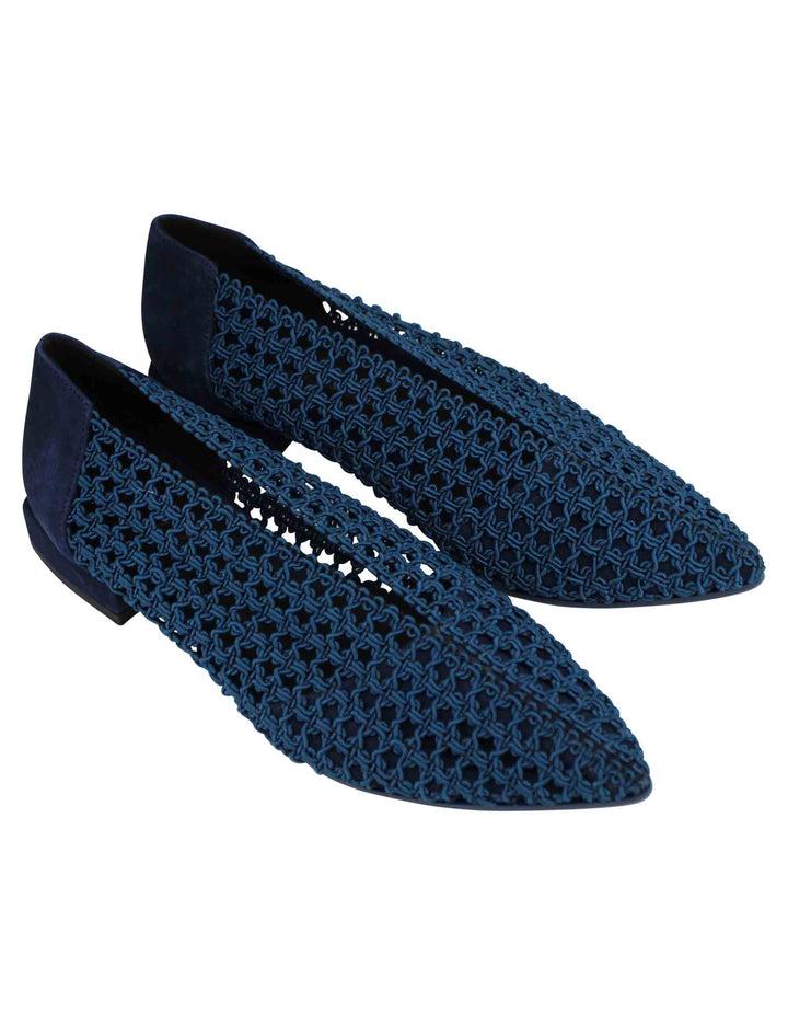 Spatarella Decollete Donna In Tessuto Blu Elasticizzato Tacco Basso